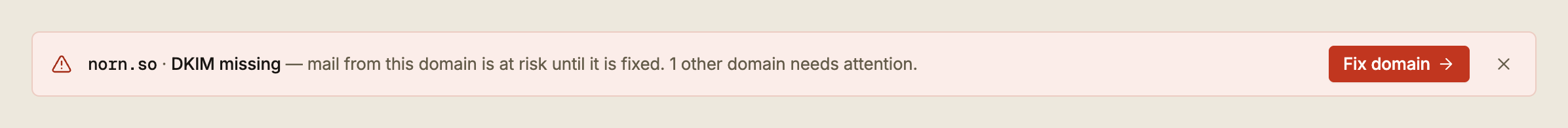 A domain flagged for a missing DKIM record