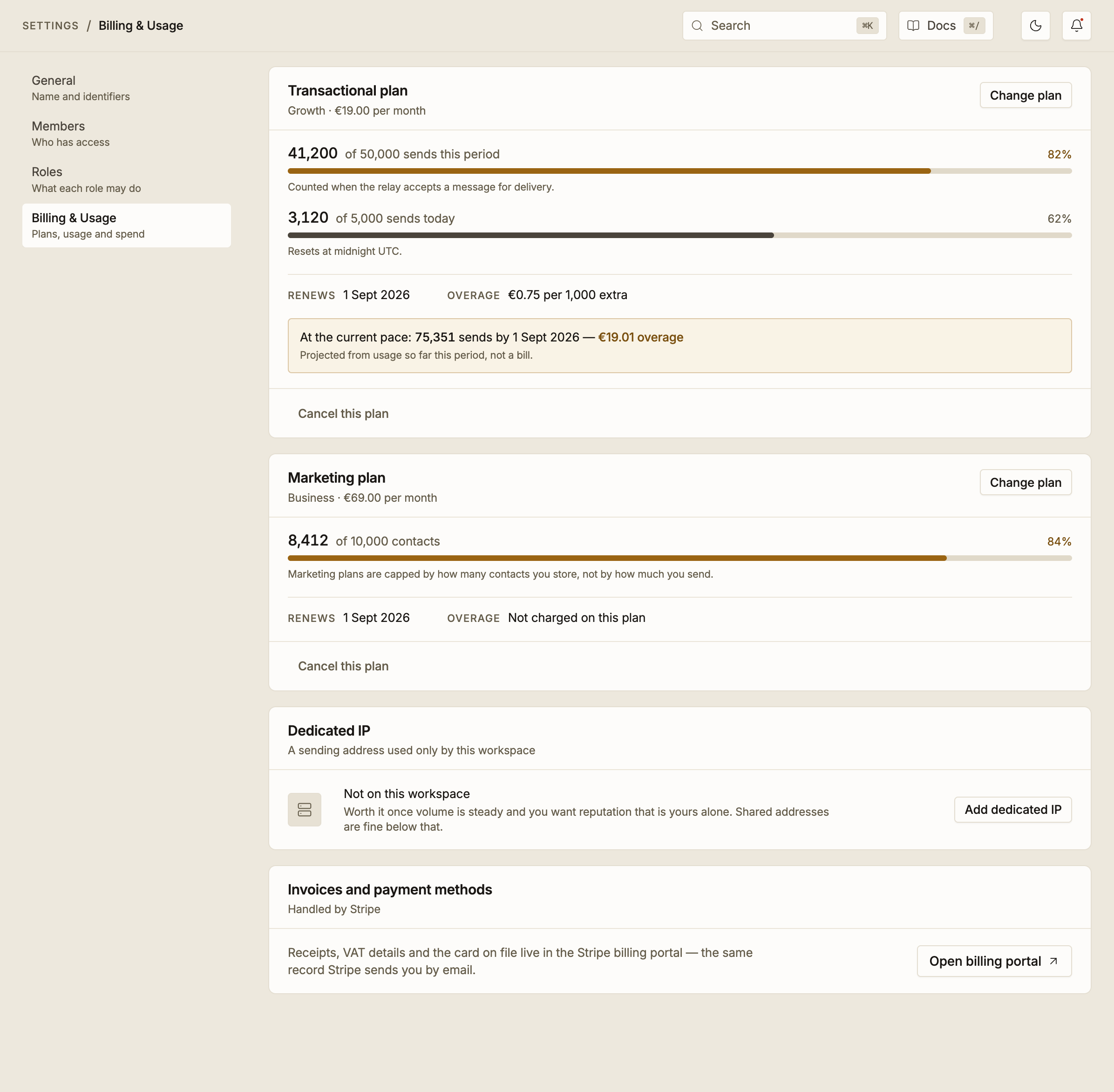 Plans, usage meters and the overage projection