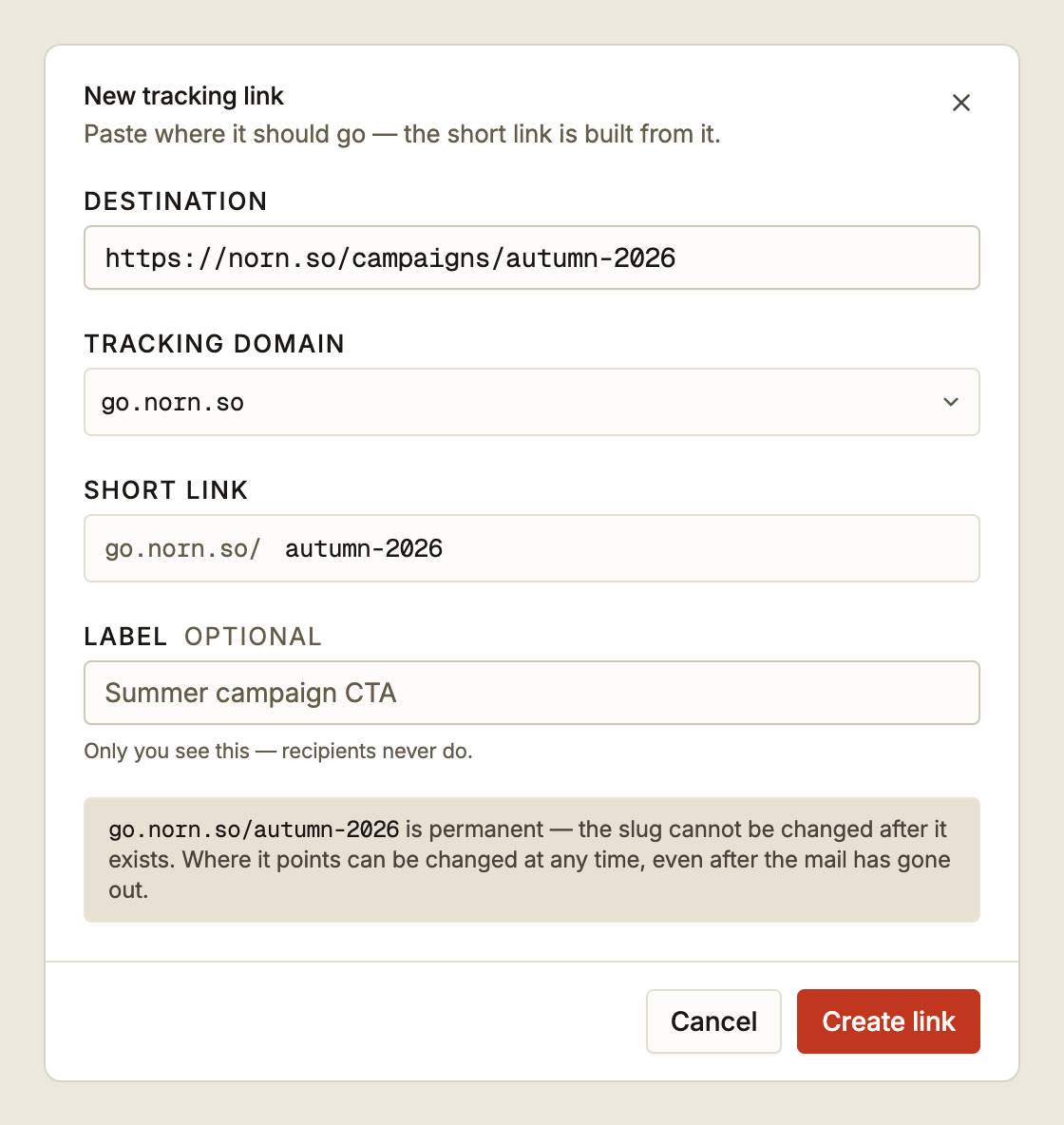 Creating a tracking link