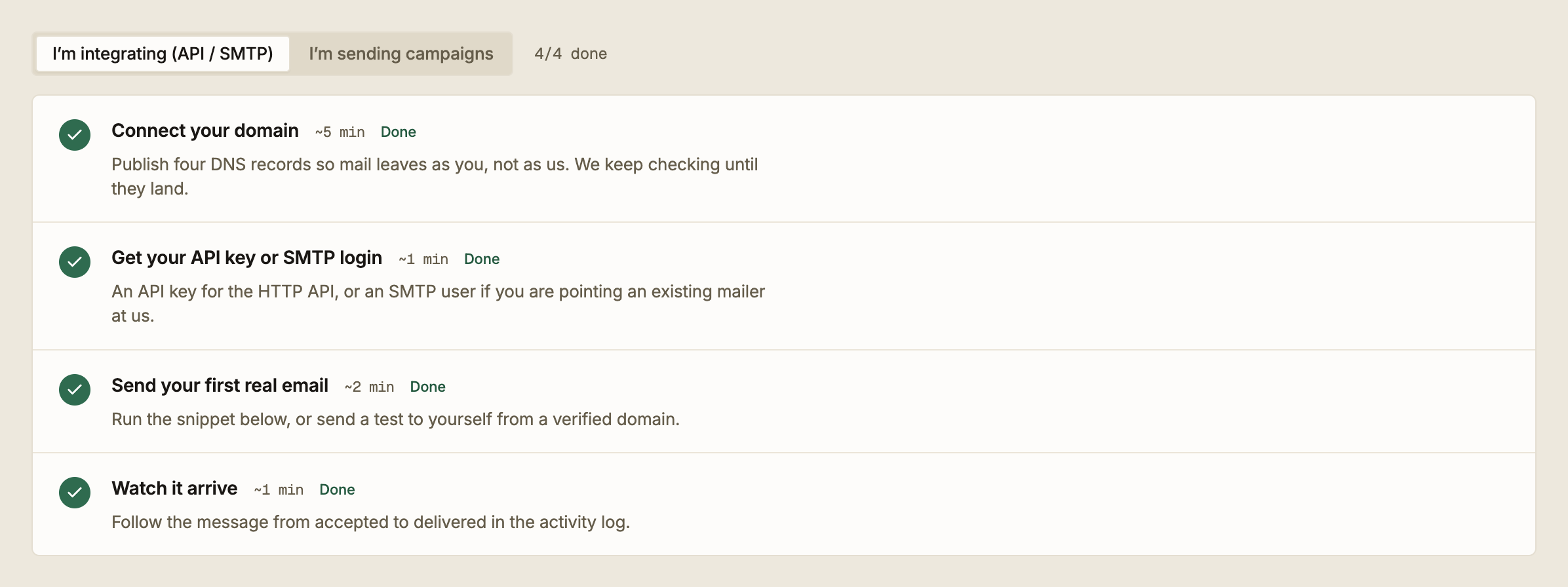The four setup steps