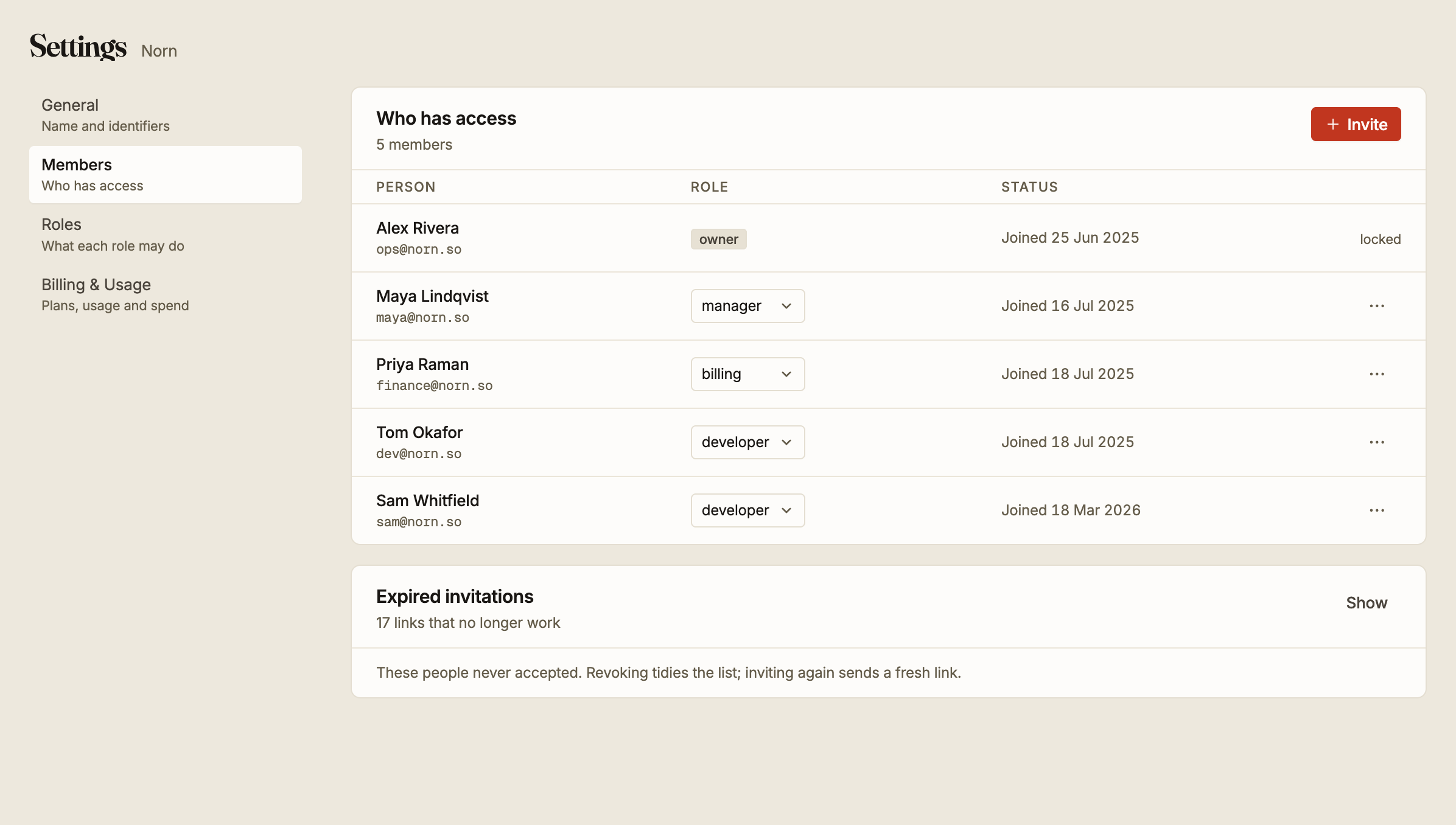 Members and pending invitations