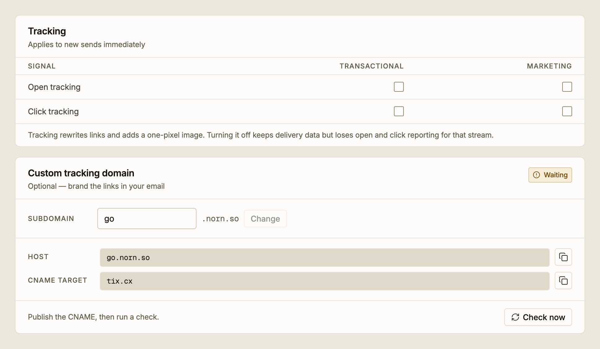 Tracking settings and the custom tracking domain